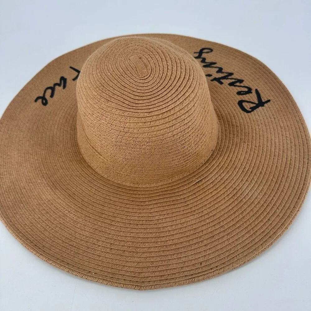 Vivian Collection Straw Wide Brim Floppy Sun‎ Hat Resting Beach Face Tan Black